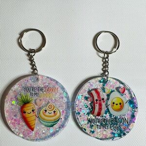 Hand Crafted Resin Valentine Food-Themed Keychains Set of 2